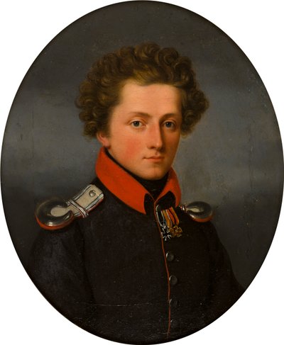 若い将校の肖像、c.1801-99（キャンバスに油彩） 作： German School