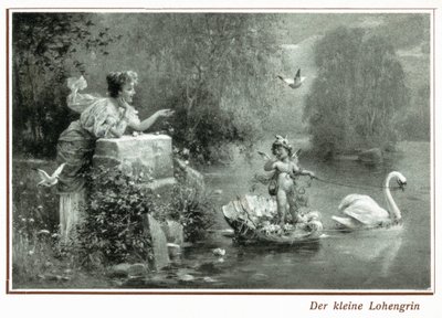 Cartão postal representando Lohengrin com o cisne (litho) 作： German School