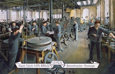 ライプツィヒのカールクラウゼ工場を描いたポストカード、1905年頃（カラー写真） 作： German School