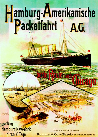 ハンブルクアメリカンラインの宣伝ポスター、1893 作： German School