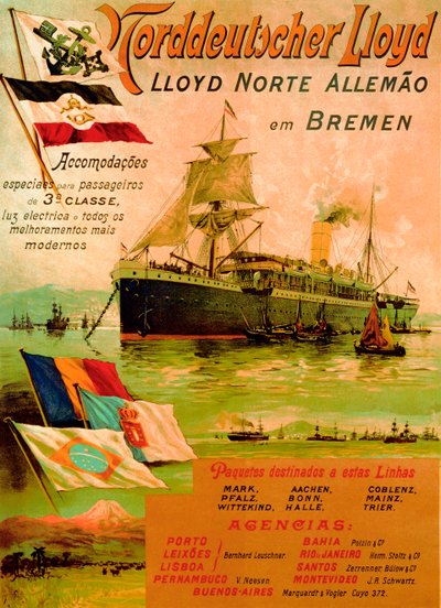 北ドイツのロイドライン、1898年を宣伝するポスター 作： German School