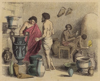 古代ギリシャの陶器工房（彩色彫刻 作： German School