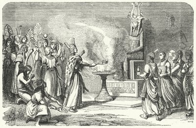 古代エジプトで生け贄を捧げる神官たち（エングレービング 作： German School