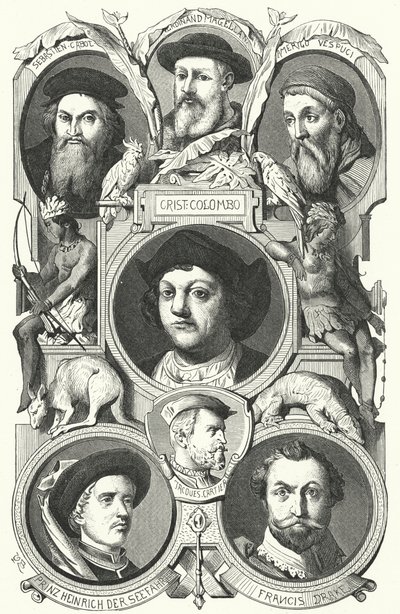 発見の時代の著名人たち（エングレービング 作： German School