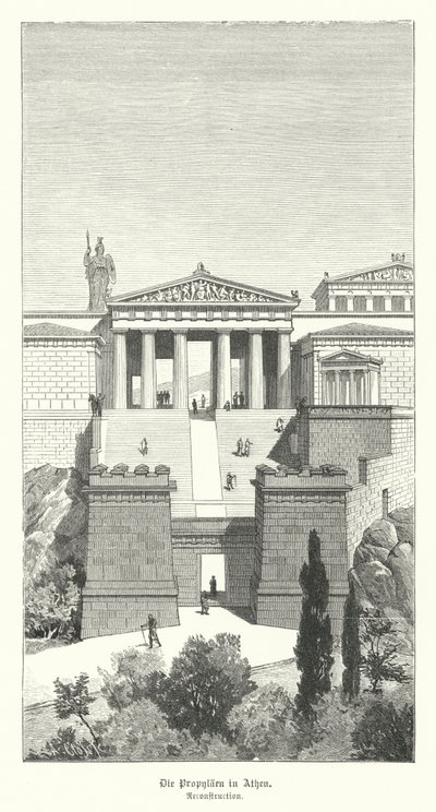 古代ギリシャ、アテネのアクロポリスの入り口にあるプロピュライア（彫刻）。 作： German School