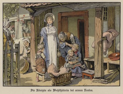 プロイセンのルイーズ王妃、貧しい人々への恩人（カラーリトグラフ 作： German School