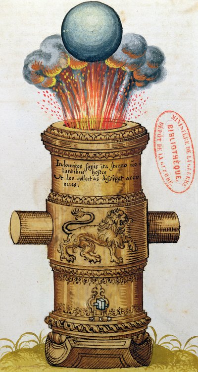The Art of Artilleryの1570年に発砲された砲弾が砲弾を発射（WC） 作： German School
