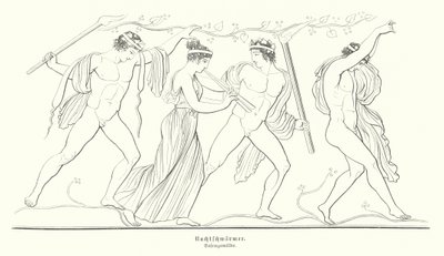 古代ギリシャの夜の歓楽者たち(エングレービング) 作： German School