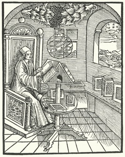 学者が勤務している部屋のインテリア、c1500 作： German School