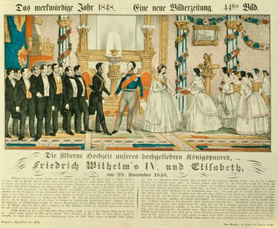 プロイセンのフレデリックウィリアム4世とバイエルンの妻エリザベスルドビカの銀婚式1848年（カラーリソ） 作： German School