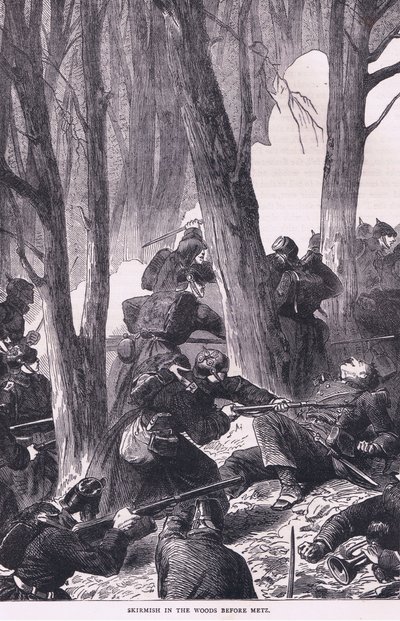 メッツ前の森での小競り合い（Cassells History of the War between France and Germany, published by Cassell and Company Limited, c.1890, litho 作： German School
