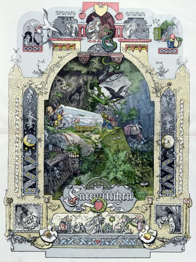 グラスコッファーの白雪姫、ミュンヒナービルダーボーゲンのイラスト、1880年頃 作： German School