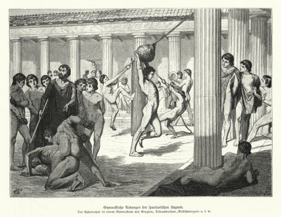 体操をするスパルタの若者たち（古代ギリシャ）（エングレービング 作： German School