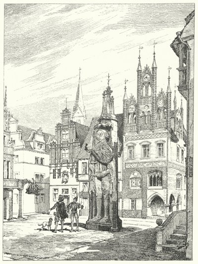 1404年にドイツ・ブレーメンの大聖堂に向かって建立されたローランド像（彫刻作品 作： German School