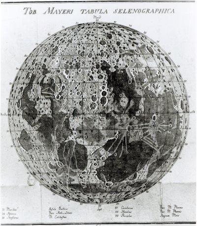 月面、1791年に出版されたJohann Hieronymus SchroeterによるSelenotopographische Fragmenteのイラスト 作： German School