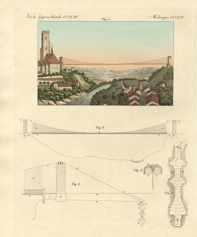 スイス・フライブルクの吊り橋（彩色済み彫刻 作： German School