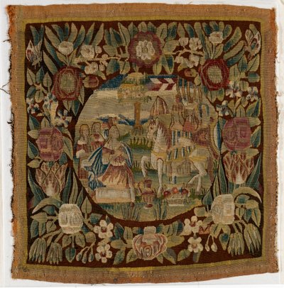 ダビデとアビゲイルを描いたタペストリー・クッションカバー、サムエル記上第二十五章、1615年頃、ドイツ、ハンブルグ製（羊毛） 作： German School