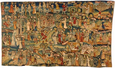 旧約聖書と新約聖書から36の場面を描いたタペストリー、中ラインラント産 作： German School