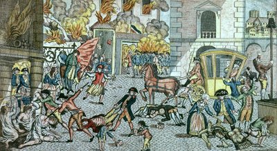 1792年8月10日、パリで犯された恐ろしい残虐行為 作： German School
