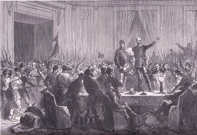 Hotel De VilleでTrochuを配達する国民衛兵第106大隊、Cassell and Company Limited発行のCassells History of the War between France and Germany、1890年頃（リトグラフ版 作： German School