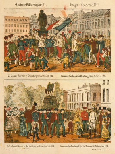 アルザスは1869年にストラスブール（Kleberplatz）で、1872年にベルリン（Unden den Linden）で、エルザッサービルダーボーゲンから募集します。 作： German School