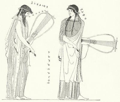 古代ギリシャの詩人アルカイオスとその恋人サッフォー（エングレービング 作： German School