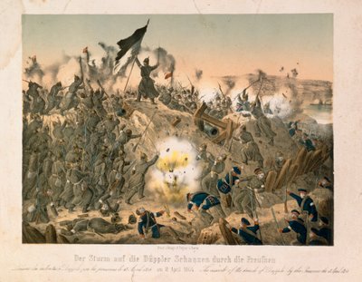 1864年4月18日、第二次シュレスヴィヒ戦争でのディボエルの戦い（Verlag A. Felgner、ベルリン、1864年発行） 作： German School
