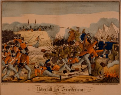1849年7月6日の第一次シュレスヴィヒ戦争中のフレデリシアの戦い、ノイルピナービルダーボーゲン、Oehmigke＆Riemschneider刊、1850年 作： German School