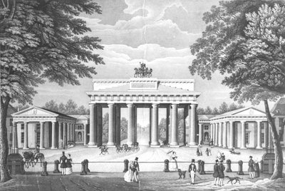 19世紀半ばのベルリンのブランデンブルク門 作： German School