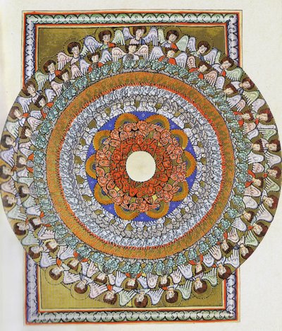 天使の聖歌隊。 ビンゲンのヒルデガルトによるLiber Sciviasのミニチュア、1175年頃（羊皮紙に水彩） 作： German School