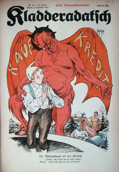 クレジットの悪魔」風刺画（雑誌「Kladderadatsch」より）、ベルリン 作： German School