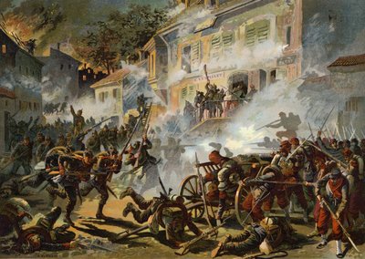 1870年10月18日、プロイセン戦争、シャトーダンでフランス軍を襲撃するドイツの第22歩兵師団 作： German School