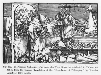 1878年のポールラクロワによって書かれた彫刻された、ボエティウスによる哲学の慰め、中世の科学と文学、ルネサンスのイラストからのドイツの錬金術師（b 作： German School