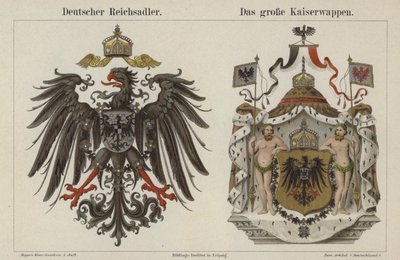 ドイツ帝国の鷲と皇帝の大紋章（カラーリトグラフ 作： German School