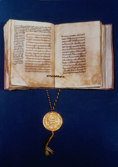 チャールズ4世の黄金の雄牛、神聖ローマ皇帝、1400（ベラムとゴールド） 作： German School
