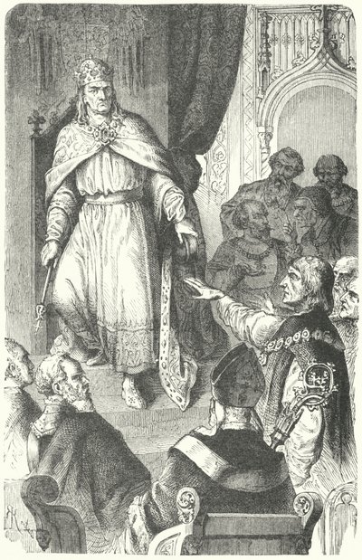 1356年にゴールデンブルを発行する神聖ローマ帝国皇帝チャールズ4世（エングレービング 作： German School