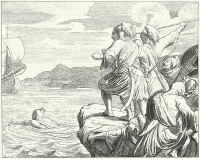 スティロの戦いで敗れた後、ギリシャ人から逃れる神聖ローマ皇帝オットー2世（982年）（エングレーヴィング 作： German School