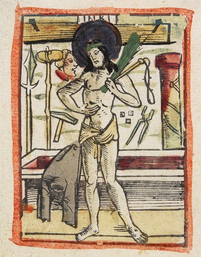 悲しみの男、c.1480-1490（手塗りの木版画） 作： German School
