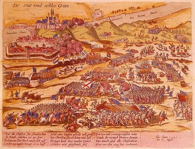 1595年のEsztergomの包囲（彩色されたエングレービング） 作： German School
