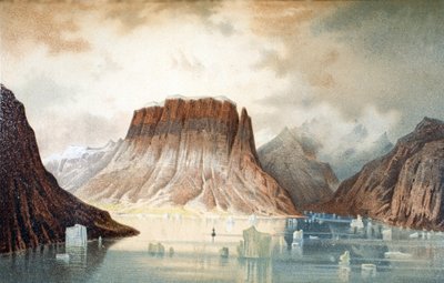 Kejserフランツジョセフフィヨルド、パブでTeufelschloss山（悪魔の城）。ロンドン、1874 作： German School