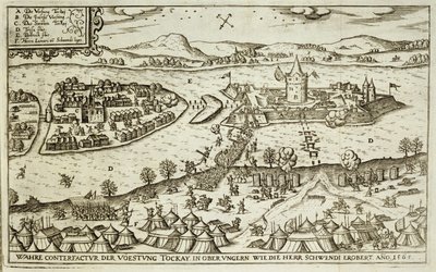 1565年にシュウェンディ卿によってトルコ人から回収されたトカイの町、ポールファースト（c.1605-66）によって彫刻されたヨーロッパでのオスマン帝国のキャンペーンに関する本のイラスト 作： German School