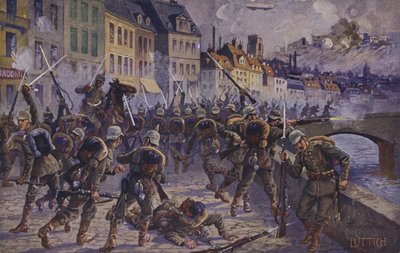 ベルギー、リエージュの占領（第一次世界大戦、1914年8月7日）（カラーリトグラフ 作： German School