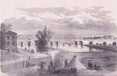 パリの防衛-ジョンヴィル・シュル・マルヌ橋の破壊、Cassells History of the War between France and Germany published by Cassell and Company Limited, c.1890 (litho) 作： German School