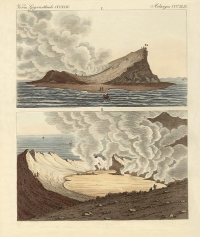2ヶ月後の地中海に浮かぶ新しい火山島（カラー図版 作： German School