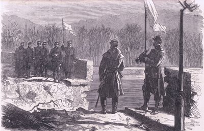 セーヴル橋での和平交渉、カッセル・アンド・カンパニー・リミテッド発行の『Cassells History of the War between France and Germany』、1890年頃（リトグラフ）。 作： German School