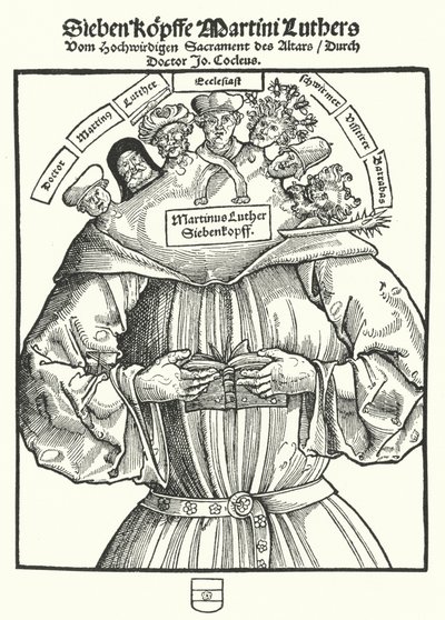 Johannes Cochlaeusによるパンフレット「The Seven Heads of Martin Luther」のタイトルページ。 作： German School