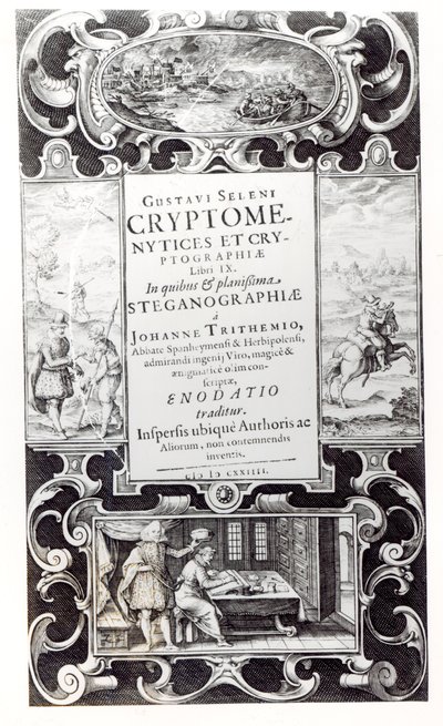 Gustavus Selenus（アウグストゥス、ブランズウィック公）による暗号と暗号の第9巻のタイトルページ、1624 作： German School