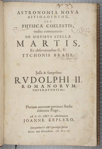 ヨハネス・ケプラー著「Astronomia nova Aitiologetos」のタイトルページ（エングレーヴィング 作： German School