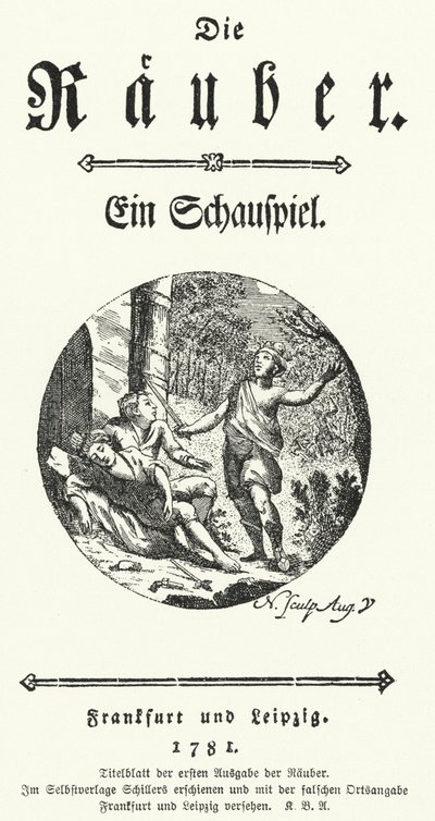 フリードリヒ・シラーの戯曲『Die Rauber（強盗）』初版のタイトルページ 作： German School