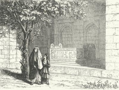 イランの都市シラーズにあるペルシャの詩人サーディの墓（彫刻）。 作： German School